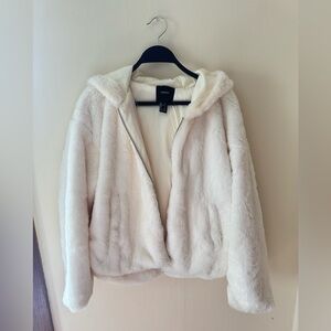Forever 21 Cream Hooded Teddy Jacket